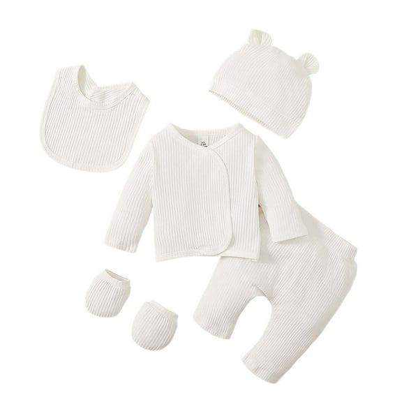 1 Months Baby Boy Clothes 3 Months Boys Oufits Set Solid Color Newborn Boys Long Sleeve Top Pants Set with Hat White
