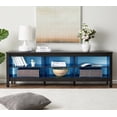 thumbnail image 3 of Black LED TV Stand for 75 Inch TV, Farmhouse TV Cabinet with 6 Storages, Living Room TV Console Table Entertainment Center, 70 inch, 3 of 7
