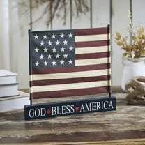 VHC Brands Patriotic Canvas American Flag on Blue Base 12x14x1, Americana Independence Day Home Decor, Tabletop Decorations, Fourth of July Decorative Display