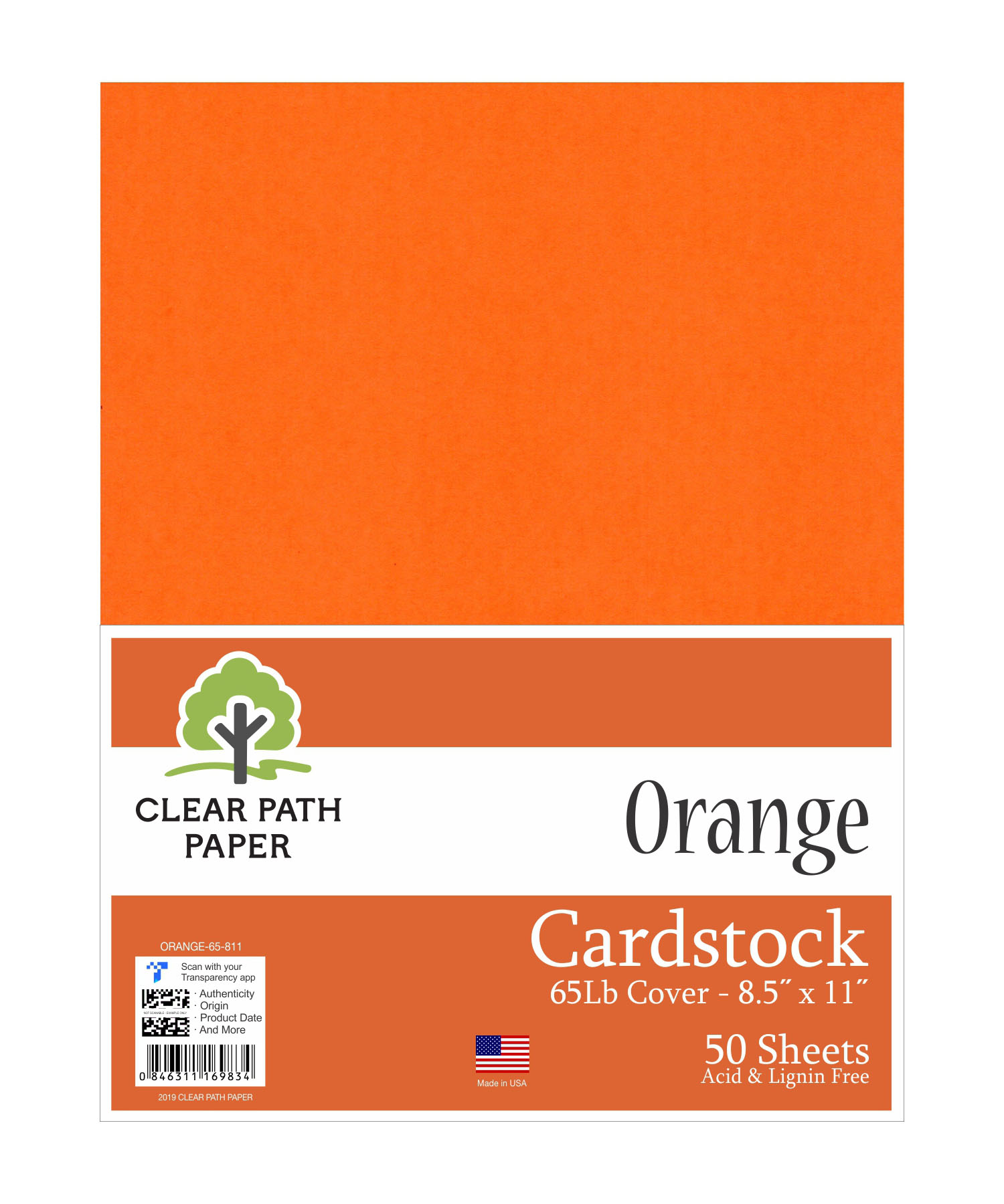 Orange Cardstock 8.5 x 11 inch 65Lb Cover 50 Sheets Clear Path