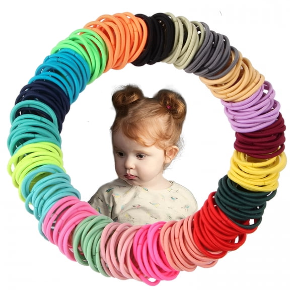 VANIDO 200PCS Baby Hair Ties for Girls, Toddler Hair Tie 3mm Thick, Small Hair Ties Multicolor Elastic Hair Bands, No Hair Damage Cute Hair Accessories Ponytail Holder for Infants Kids