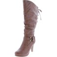 thumbnail image 1 of TOP Moda Bottes à Talons Hauts Lacées à Bout Rond pour Femmes Page-65, Tan, 6, 1 of 4