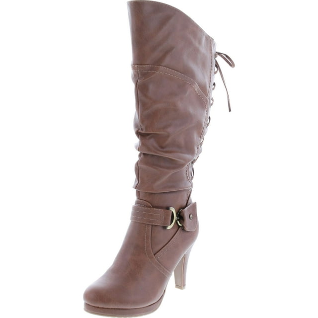 TOP Moda Bottes à Talons Hauts Lacées à Bout Rond pour Femmes Page-65, Tan, 6