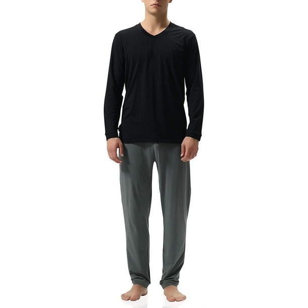 Men's Cotton Jersey Lounge Sleepwear Top and Bottom, Long Sleeve
