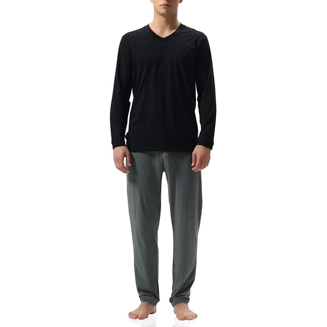 Dnzceghtig Conjunto de pijama de algodón para hombre con rayas jaspeadas y parte superior e inferior