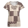thumbnail image 5 of Patchwork Floral Brown Beige Women's Blouse Short Sleeve Women's Top T-Shirt Spring Summer Clothes, 5 of 7