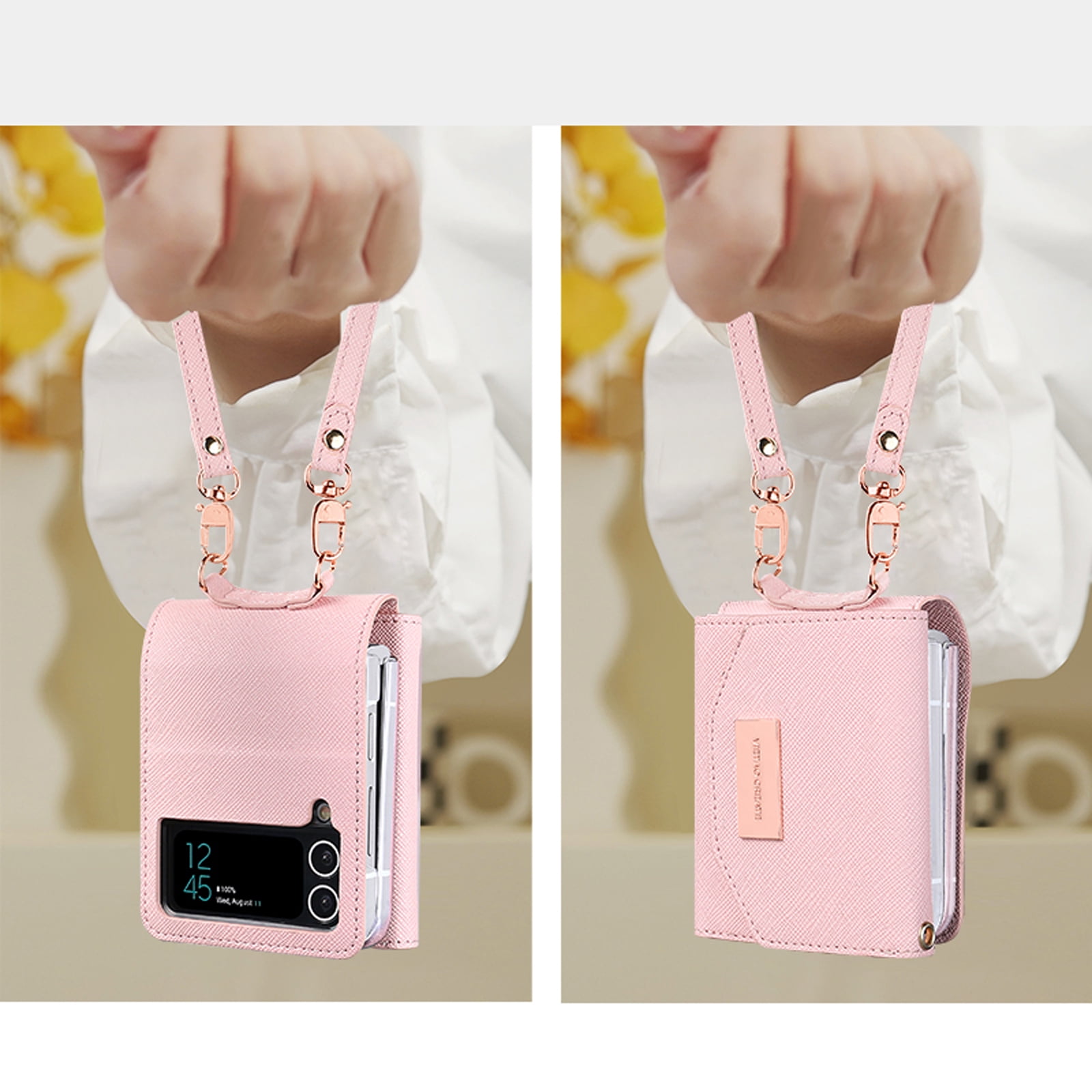 Women Wallet Purse for Samsung Galaxy Z Flip 4 5G Case, Adjustable Crossbody Strap with Credit Card Holder PU Leather Folding Phone Case Cover for Samsung Galaxy Z Flip 4 2022, Orange