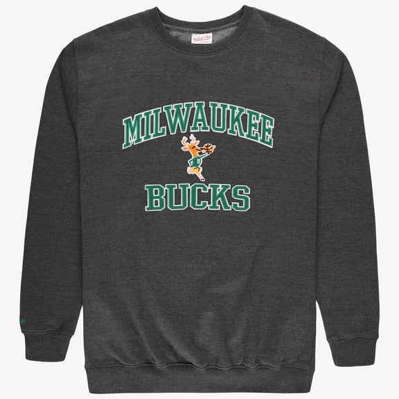 Men's Mitchell & Ness Heather Charcoal Milwaukee Bucks Hardwood Classics Big & Tall Crewneck Sweatshirt