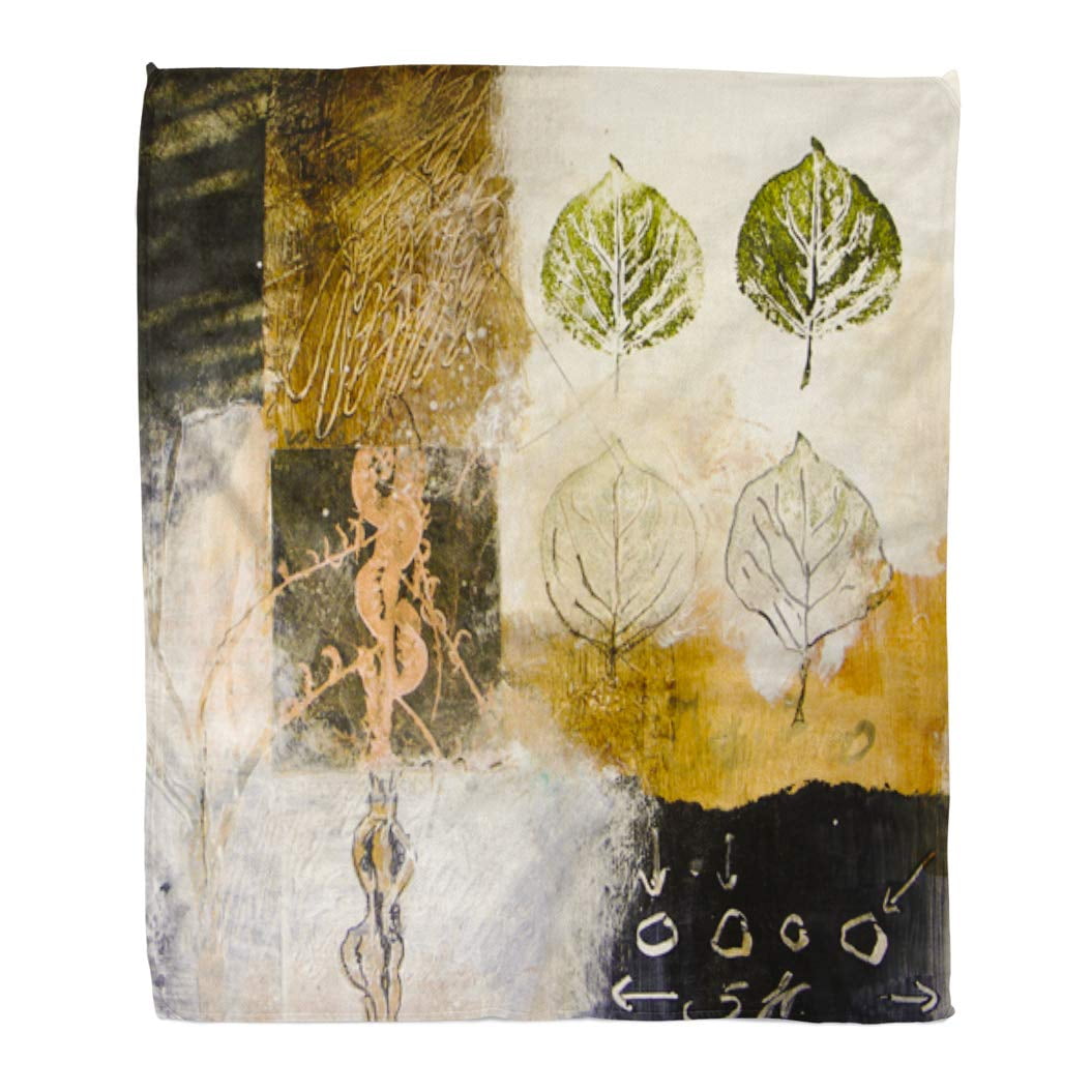 Hatiart Flannel Throw Blanket Abstract Mixed Media Painting Leaves Collage Nature Drawing Circles Soft For Bed Sofa And Couch 58x80 Inches Walmart Canada