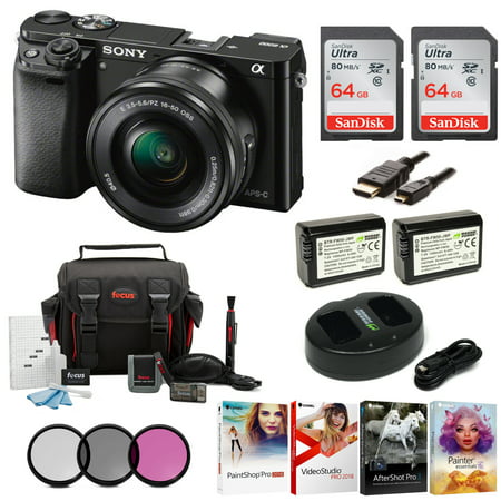 Sony Alpha a6000 Mirrorless Camera (Black) w/ 16-50mm Lens & 64GB Cards (Best Lens For Street Photography Sony A6000)