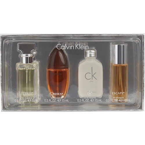CALVIN KLEIN VARIETY by Calvin Klein 4 PIECE WOMENS MINI VARIETY WITH  ETERNITY & ESCAPE & OBSESSION & CK ONE AND ALL ARE .5 OZ 