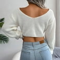 thumbnail image 6 of Arlun Women's Cropped Wrap Sweaters V-Neck Long Sleeve Cross Front Knitted Sweaters Solid Color Casual Loose Fit Knit Basic Pullover Tops White S, 6 of 7
