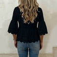 thumbnail image 6 of Lenpel Womens Cotton Linen Tops Fall 3/4 Length Sleeve Crew Neck Peplum Blouses Casual Fashion Hollow out Shirts, 6 of 7