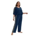 thumbnail image 2 of WBQ Women Pajama Sets V-Neck Short Sleeve Tops with Long Pants Sleepwear Soft Pajama Set Plus Size Nightwear, 2 of 6