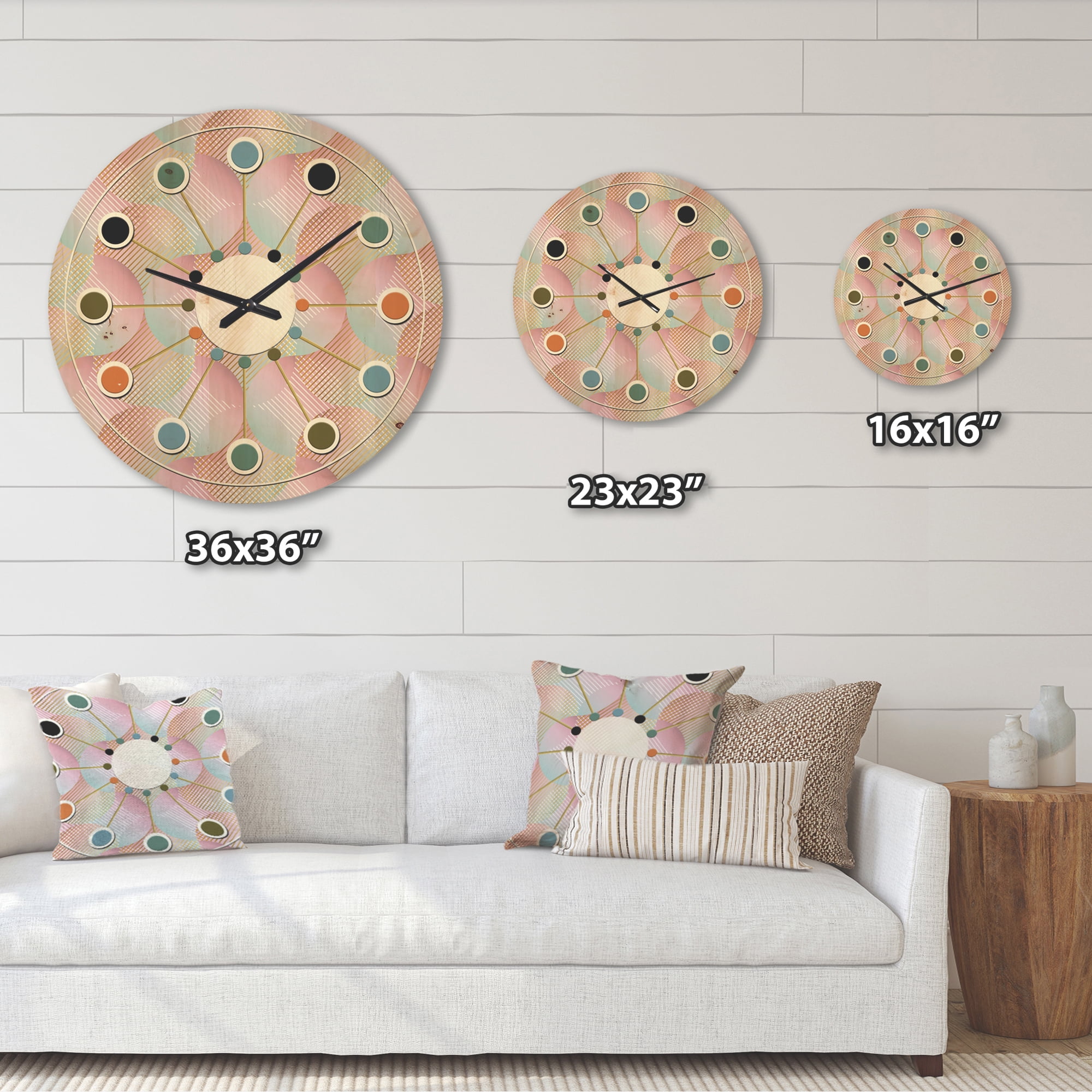 Designart 'Abstract Retro Pattern Design VII' Mid-Century Modern Wood Wall Clock