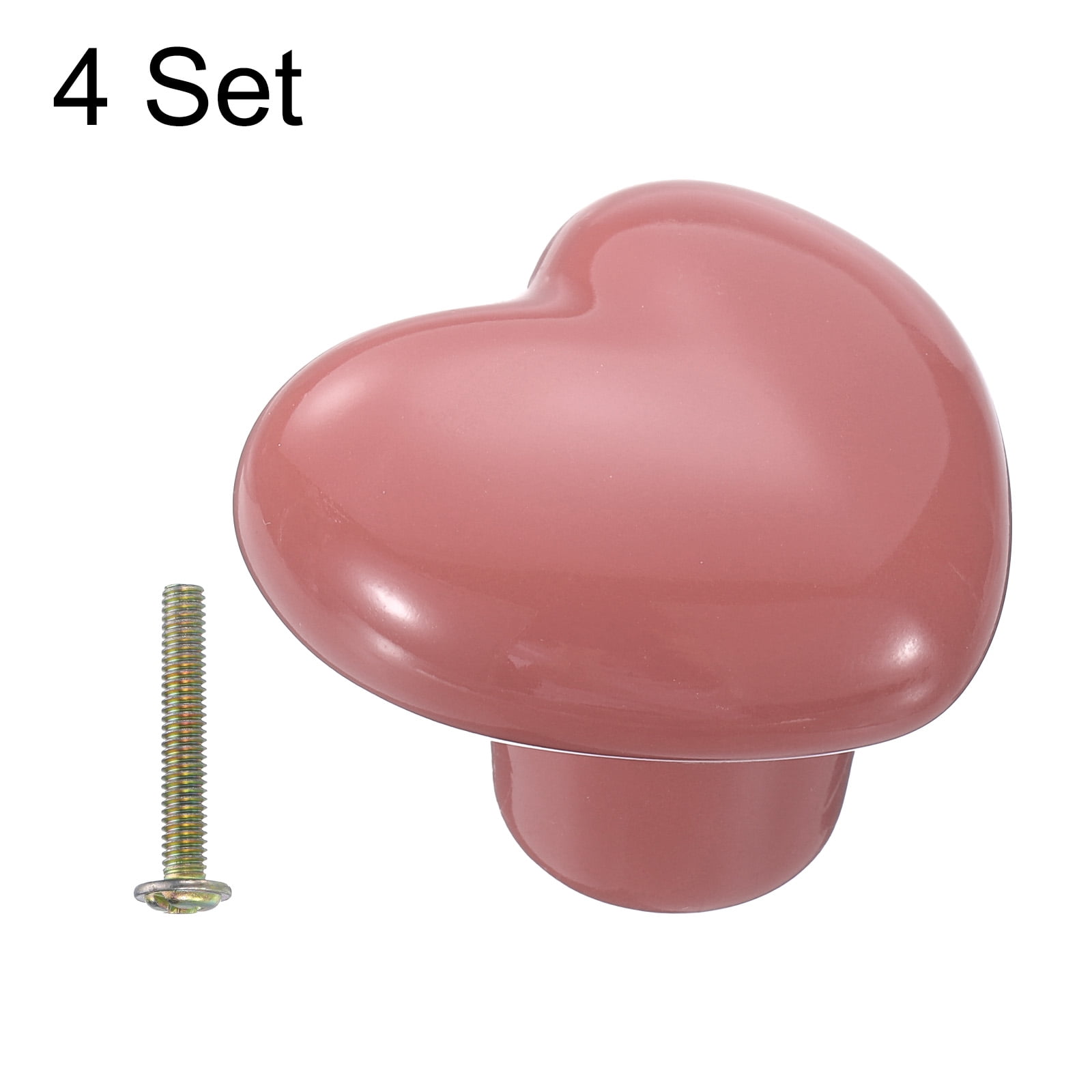 Unique Bargains 4-Pack Heart-Shaped Ceramic Drawer Handles Pink