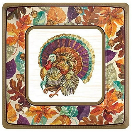 Thanksgiving Traditional Turkey Square Plates, 7", 8 Ct.