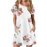Robes Robe d'Été Décontractée pour Femmes Robe T-Shirt d'Été Ample Manches Courtes Tunique avec Poches pour Femmes Blanc m
