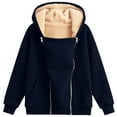 thumbnail image 4 of Women's Maternity Winter Coat Zip Up 2 in 1 Baby Wearing Jacket Fleece Fuzzy Oversized Solid Outerwear with Pockets Navy S, 4 of 5