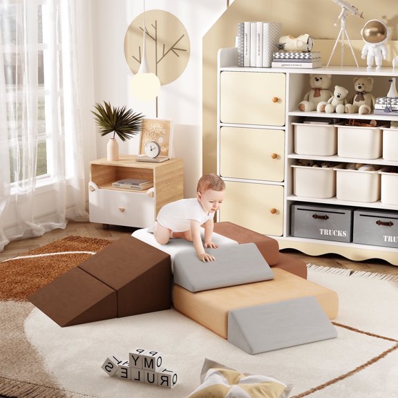 7-Piece Toddler Climbing Blocks Set, Foldable Foam Blocks for Climbing or Sofa, Educational Play and Relaxation Set for Babies and Toddlers