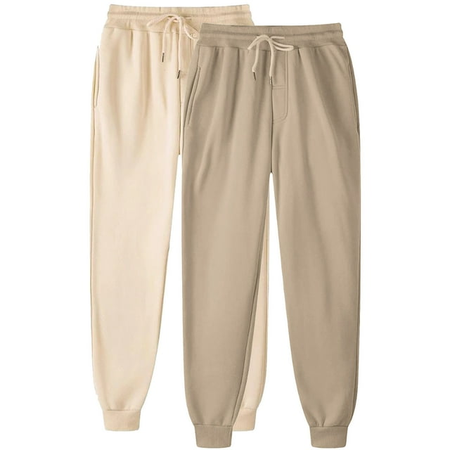 ameIAEA 2 Pack Womens Jogger Sweatpants Elastic Waisted Drawstring Lounge Pants Trouser with Pockets