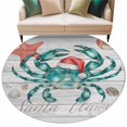 thumbnail image 6 of Christmas Coastal Round Rug 5ft Washable Circle Kitchen Rugs Non Slip Ocean Crab Starfish Conch Wooden Grain Large Area Rug Indoor Floor Carpet for Bedroom Living Room Home Office Dining Room Nursery, 6 of 8
