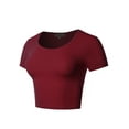 thumbnail image 2 of A2Y Women's Basic Cute Scoop Neck Cotton Short Sleeve Crop Top Dark Burgundy M, 2 of 5