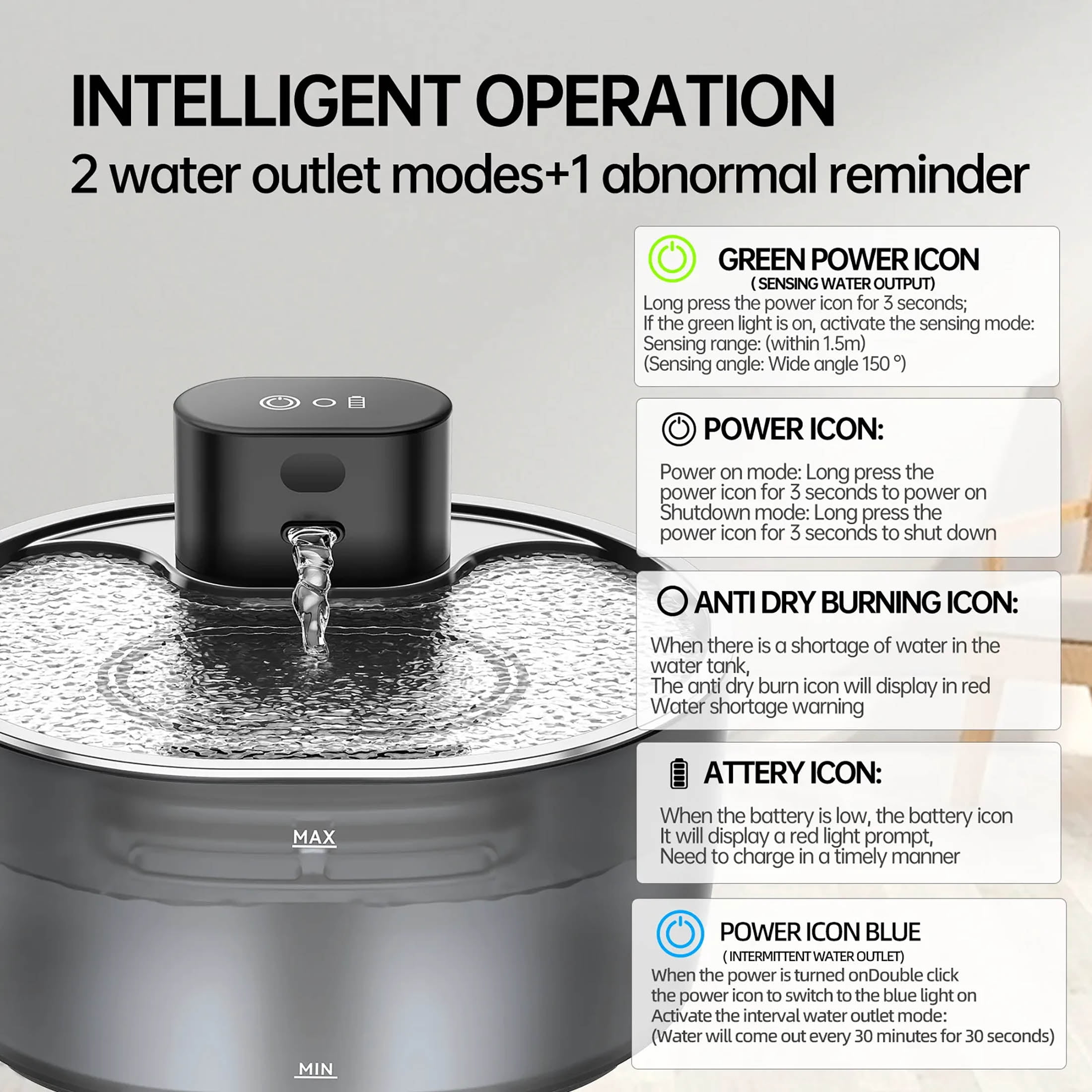 Generic 3 L Stainless Steel Cat Water Fountain Set with Smart Cat Water Fountain & 304 Stainless Steel Tray