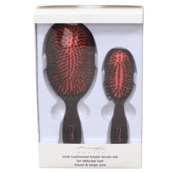 Maxius Oval Cushioned Bristle Brush Set For Delicate Hair Travel & Large Size