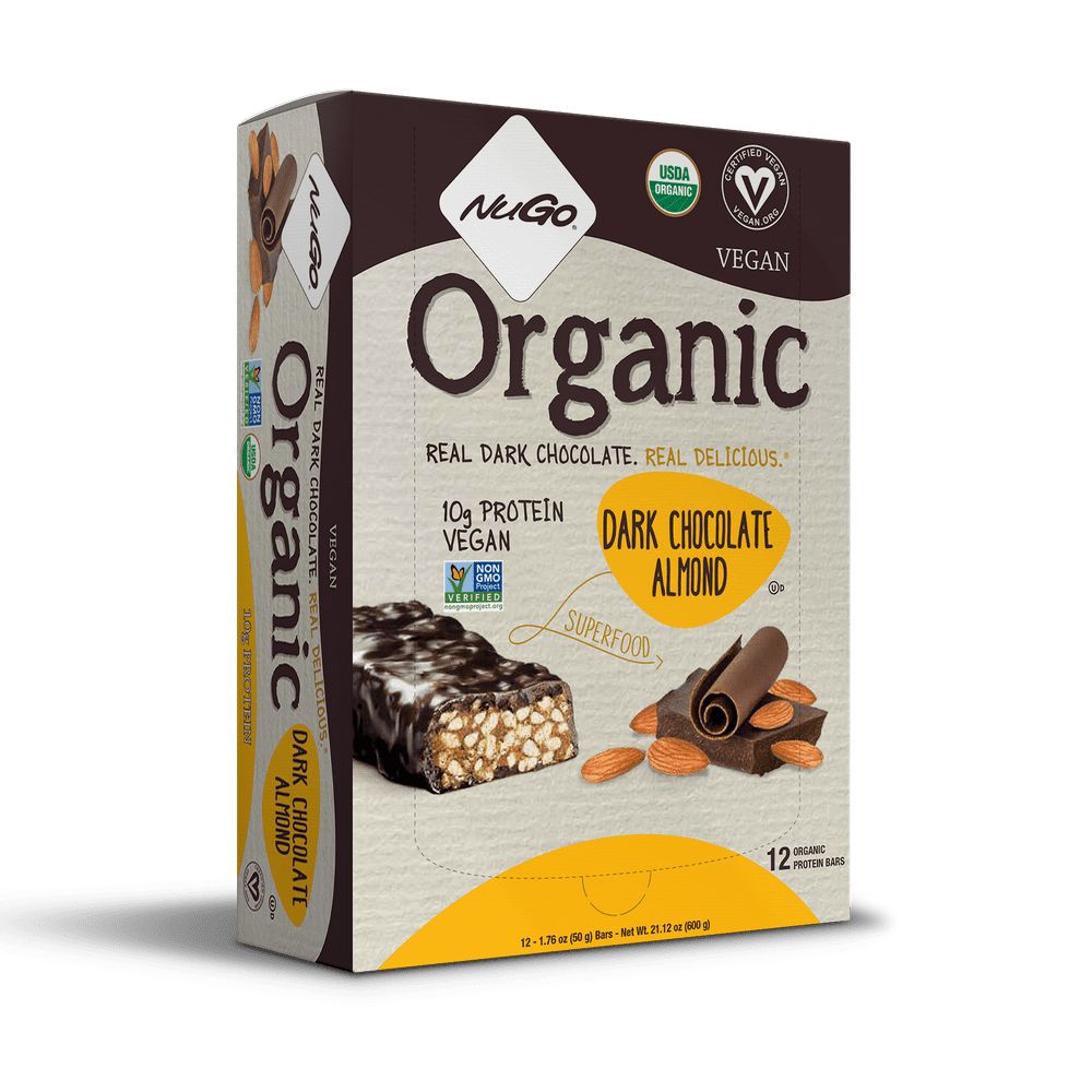NuGo Organic Protein Bar, Dark Chocolate Almond, 10g Protein, 12 Ct