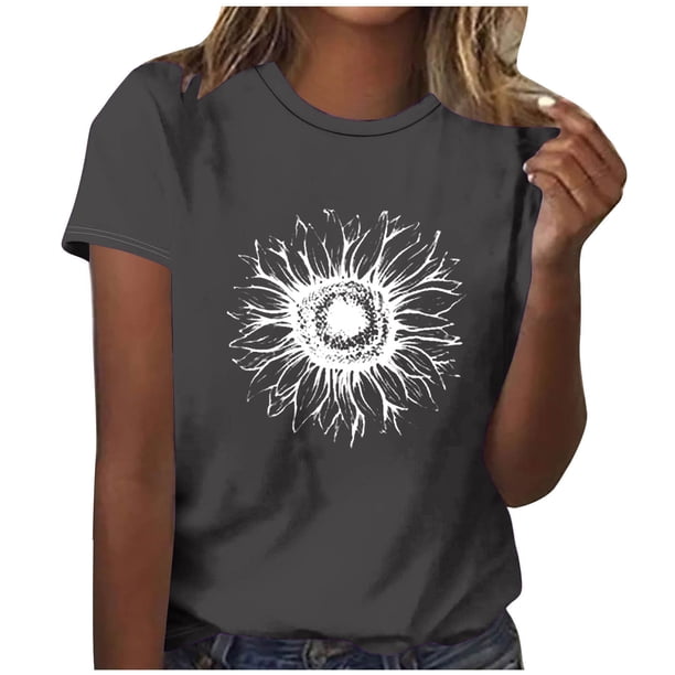 Tops Cortos para las Mujeres Blusas Impresas Manga Corta Cuello Redondo, Tops de Blusa para las Mujeres Primavera Verano Casual