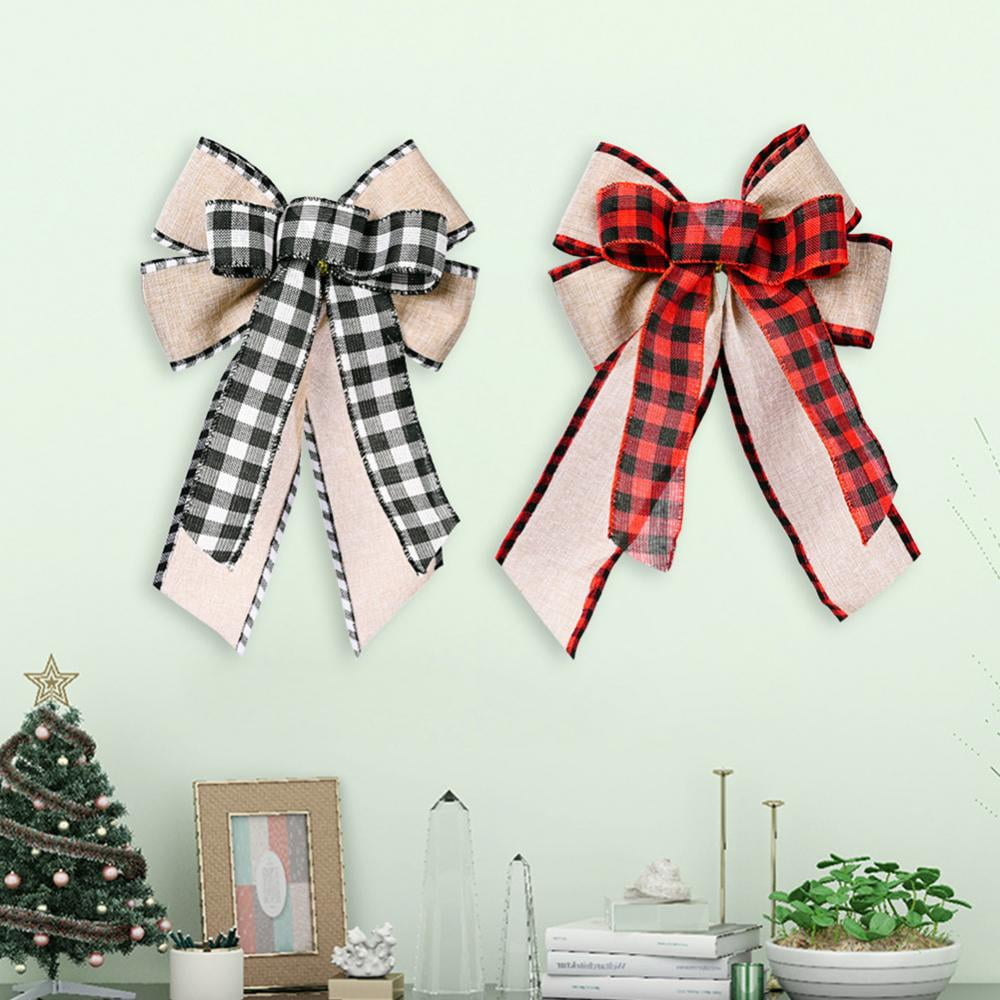 6 Christmas Buffalo Plaid Red Bows Burlap Plastic Black Checkered Small  Wreath Ribbon Bow for Holiday Kitchen Indoor Outdoor Decoration Xmas Tree  Garland Decor Gift Wrap Craft Supplies 