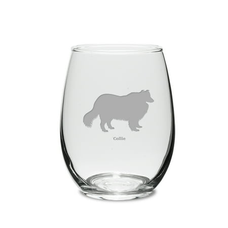 

Collie Deep Etched 15 oz Stemless White Wine Glass