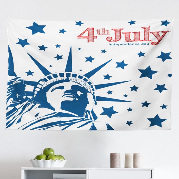 4th of July Tapestry, Independence Day Design with Old Glory Stripes and Stars Lady Liberty, Fabric Wall Hanging Decor for Bedroom Living Room Dorm, 2 Sizes, Multicolor, by Ambesonne