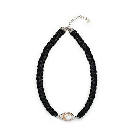 Eco Opulence Black Leather Braided Cultured Pearl Necklace