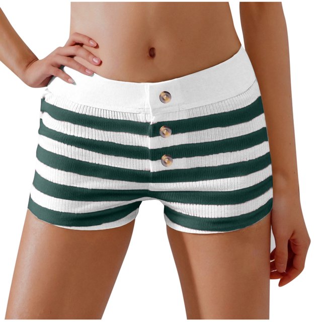 Tii.MM Women Lounge Shorts Button Striped Low Rise Shorts Slim Fit Pajama Bottoms Cute Sleep Shorts