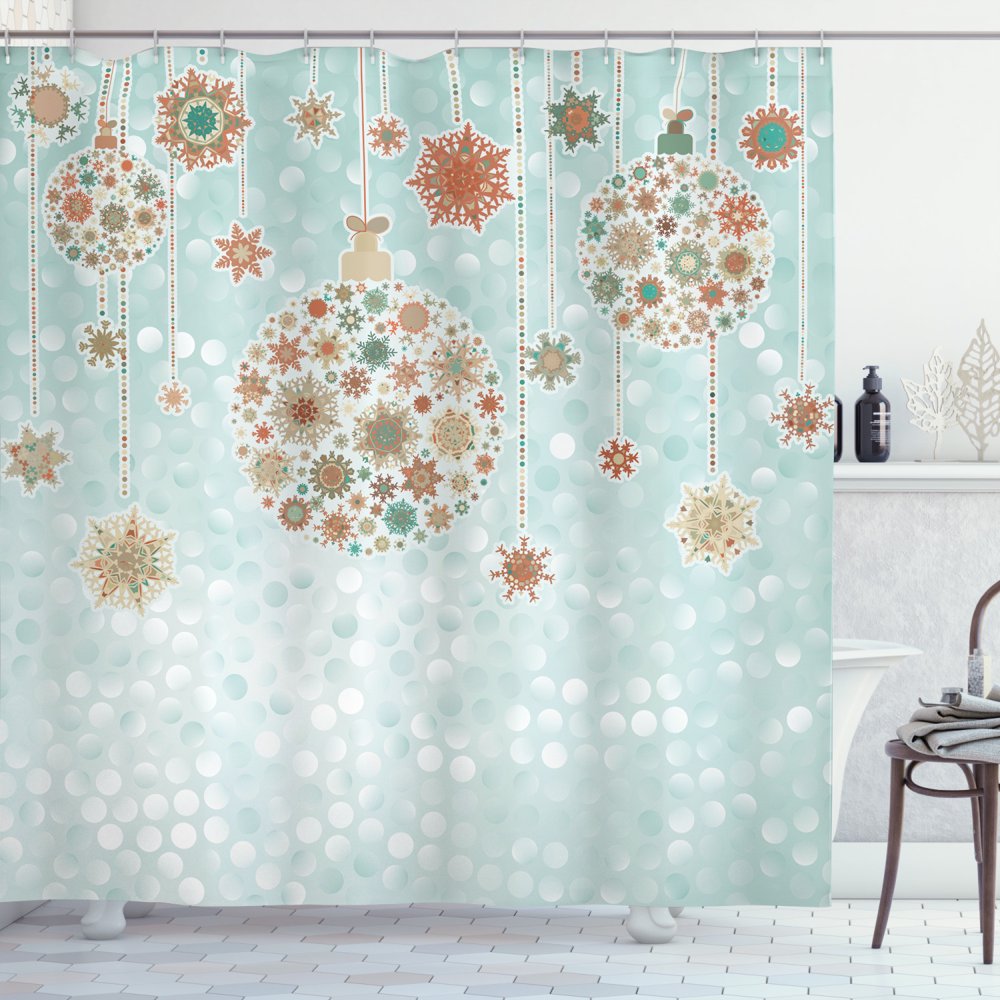 Christmas Shower Curtain, Balls Vintage Style Celebration Design Winter