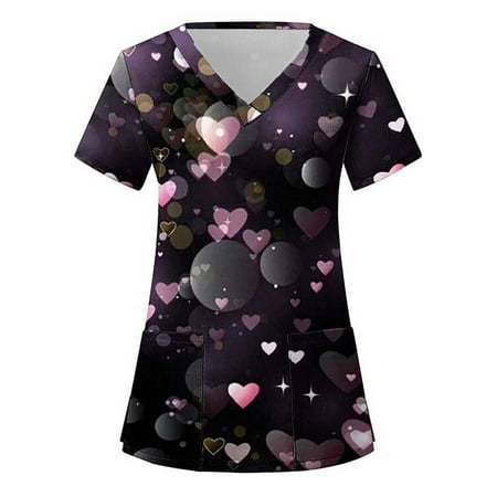 

MELDVDIB Women s Printing Stretch Scrub Top with Pockets V-Neck Comfy Scrub Top Tunic Top