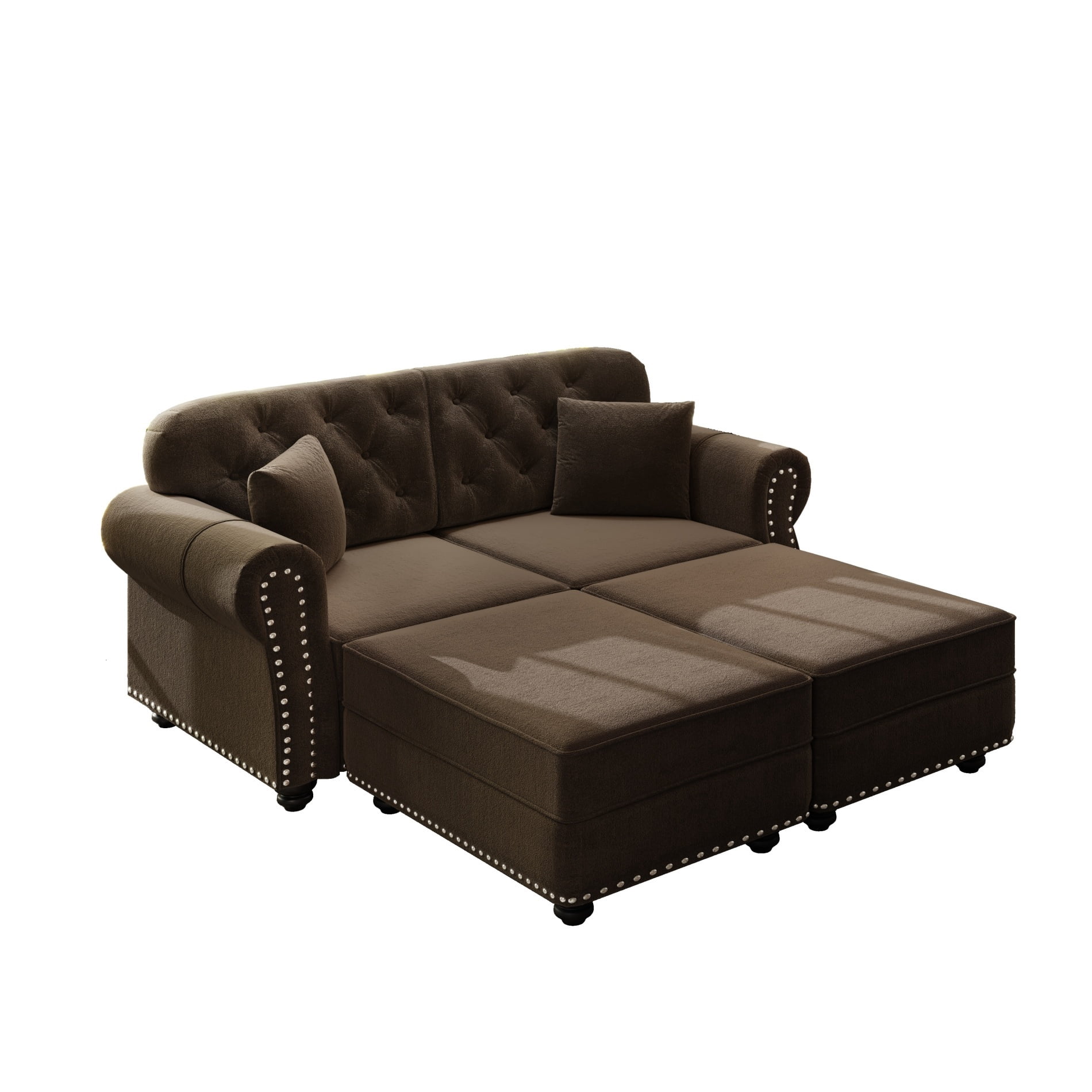 Alvantor 63" Loveseat sofa with Ottman, Upholstered Velvet Couch with Nailhead Trim and Rolled Armrests, Mid-Century Modern Sofa for Living Room Brown