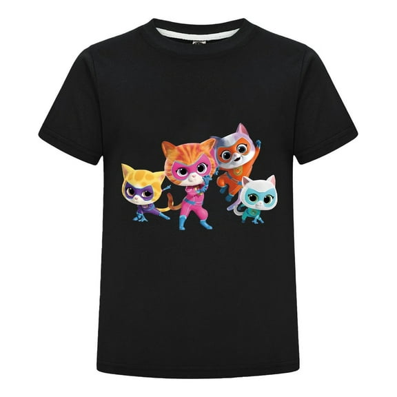 Kids Summer Shirt with Super-Kitties Print T-Shirt – Cartoon Cat Tee for Boys Girls – Short Sleeve Top – Fun Casual Clothing – Toddler Outfit