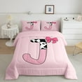 thumbnail image 2 of Erosebridal Letter Initial J Bedding Twin Comforter Set,Kawaii Bow Down Comforter,Ultra Soft Reversible Bedding Sets Twin with Comforter,Cow Print Decor,3pcs, 2 of 8