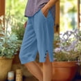thumbnail image 2 of KDDYLITQ Capri Pants for Women Straight Leg Knee-Length Lightweight Sweat Pants Side Slit Cotton Linen Office Joggers Beach Comfy Boho Bottoms with Pockets Blue L, 2 of 7