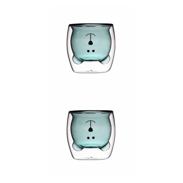 Matsuzay Taza de café de doble capa de 250ml, taza de cristal de leche de oso, utensilios de bebida de animales para el hogar, vino, cerveza, Verde oscuro 2Conjunto