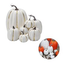 BESTSKY 7Pcs Pumpkins for Decorating,Faux Pumpkin Collection Pumpkin Decor,Realistic Holiday Decor Autumn Decorations for Home,White&Gold