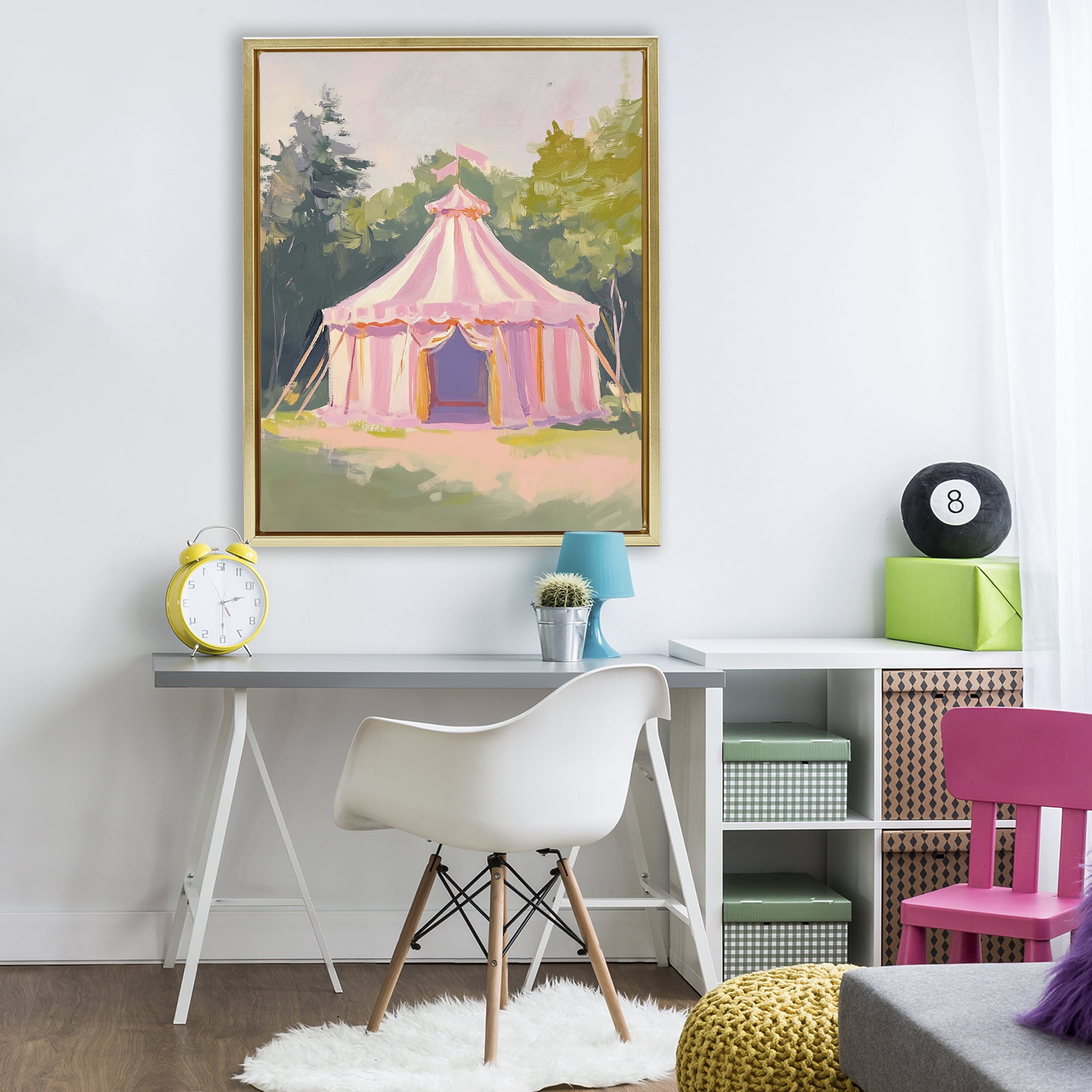 Stupell Industries Pink Circus Tent in Meadow Gold Framed Floater Canvas Wall Art, design by The Prints Vibe