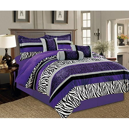 7 Pieces Purple Black White Grey Leopard Zebra Comforter 102 X92