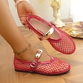 thumbnail image 2 of Domuza Fashion Casual Flat Shoes for Women Fishnet Detail Round Toe Breathable Shoes with Metal Buckle Red 9（EU-42）, 2 of 7