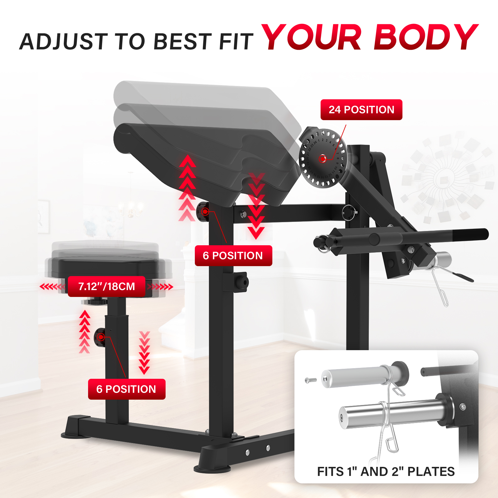 HeeH Preacher Curl Machine Bench : 2-in-1 Bicep Curl & Tricep Extension Machine for Arm Workout Home Gym Equipment (Black)