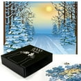 thumbnail image 3 of Ambesonne Winter Jigsaw Puzzle, Snowy Forest Path Landscape, Heirloom-Quality Fun Activity for Family Durable Cardboard, 1000 pcs, Blue Yellow, 3 of 6