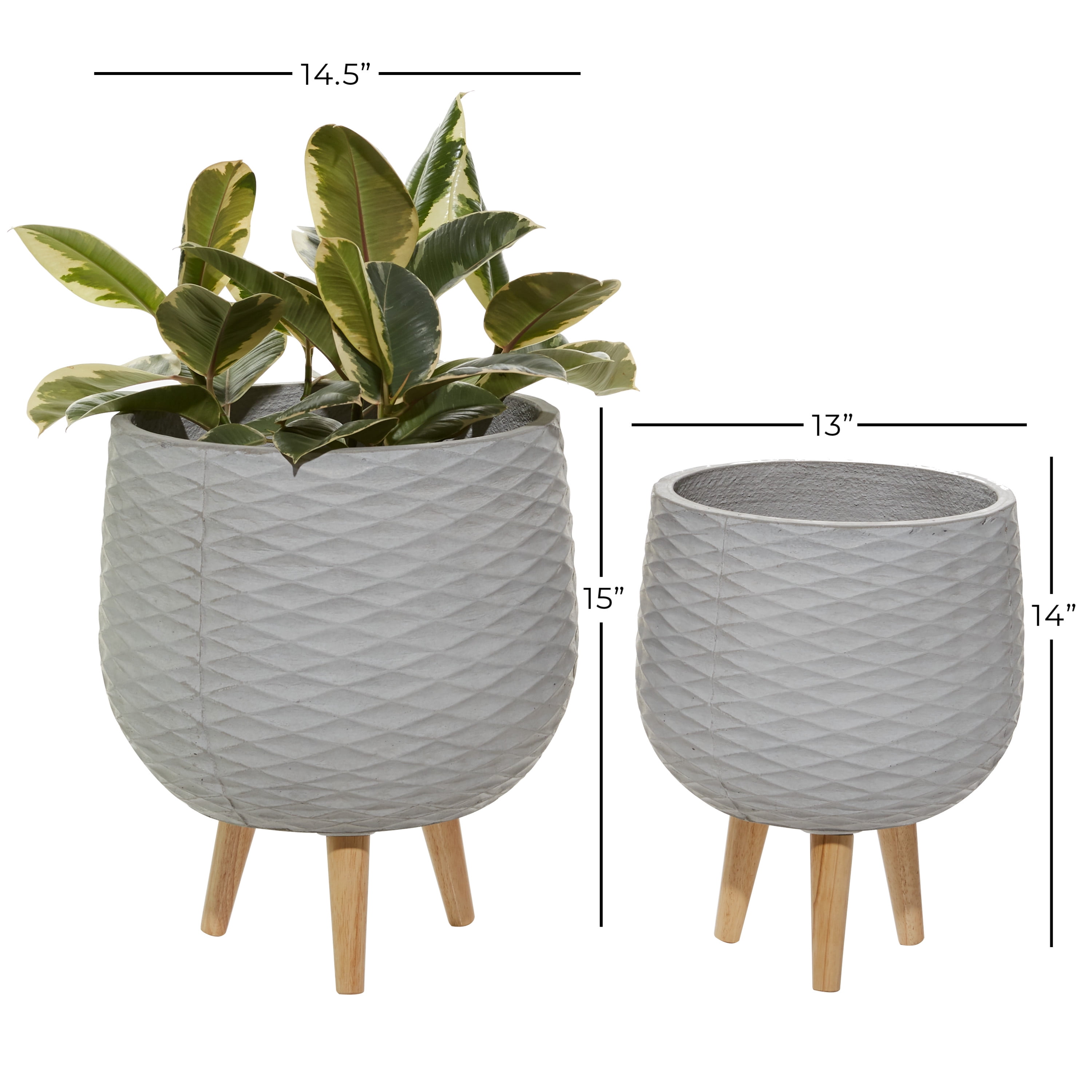 DecMode 14", 15" Light Grey Ceramic Contemporary Planter, 2 - Pieces